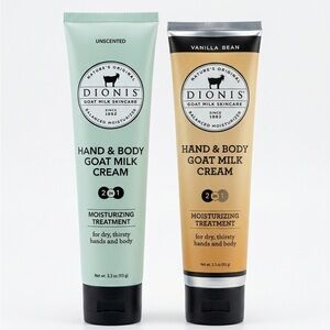 Dionis Hand & Body Goat Milk Cream - Unscented (Mint) & Vanilla Bean (Tan)